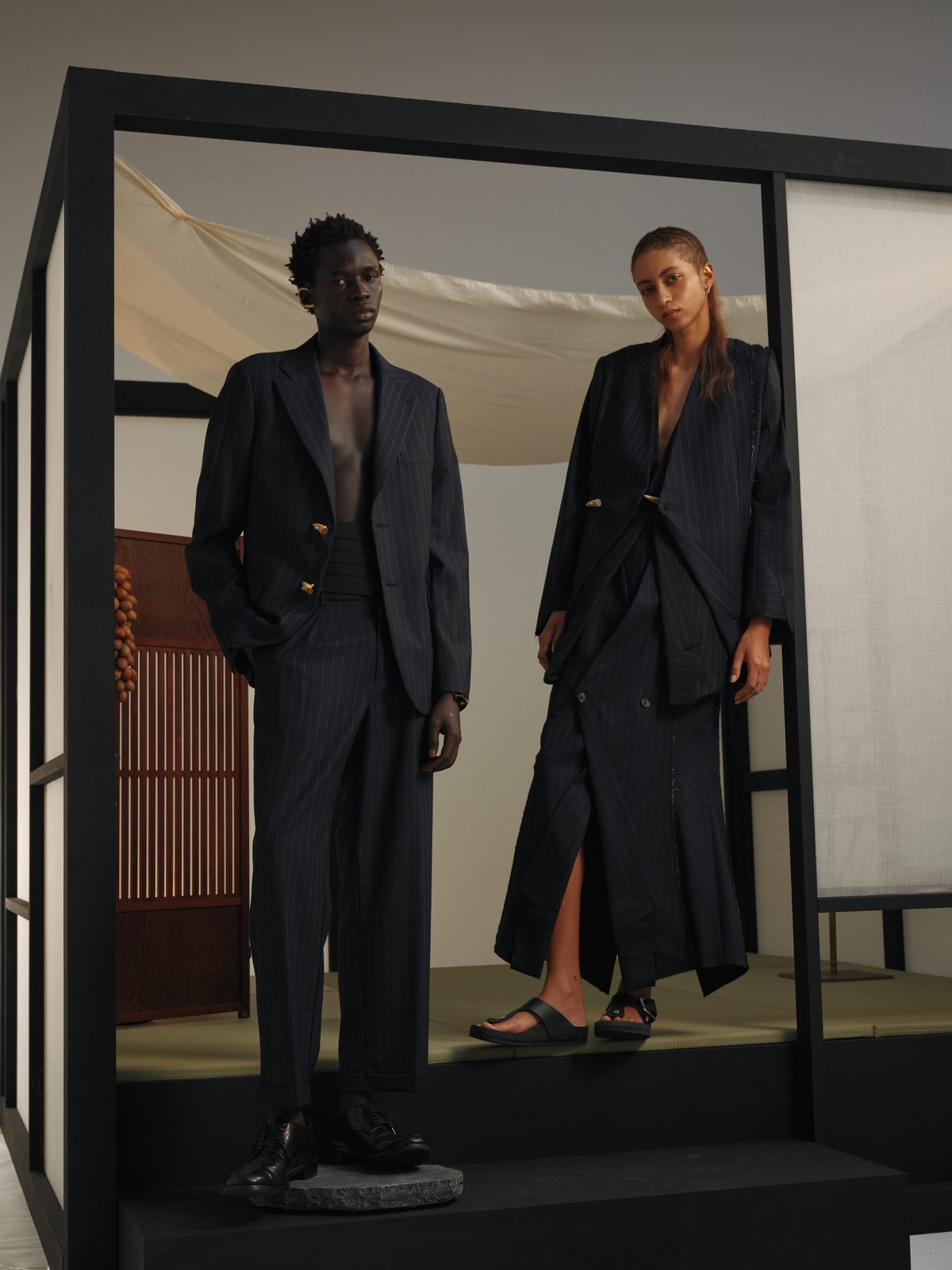 AYA DESIGN SS26 — Tailored Jacket (Navy Stripe)