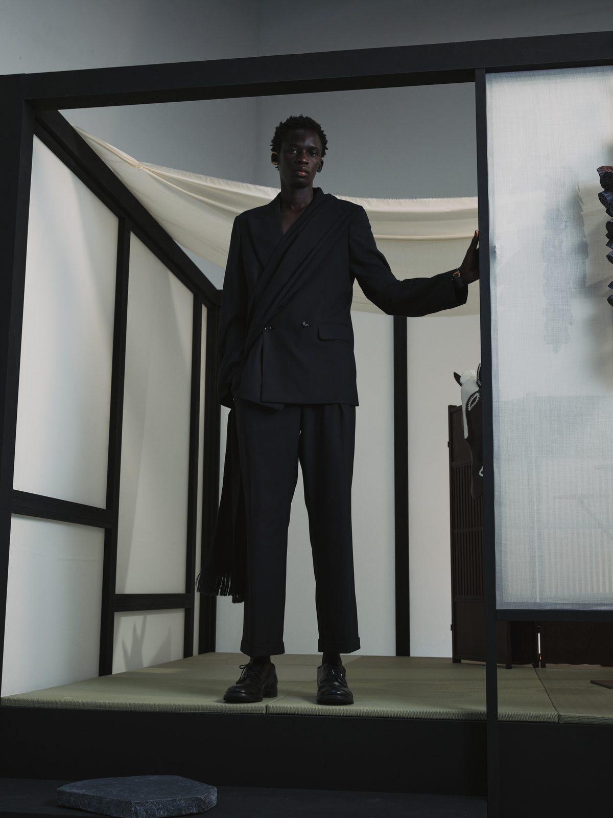 AYA DESIGN SS26 — Tailored Jacket (Navy Stripe)
